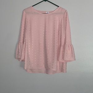 Pink blouse with gold spots and ruffle sleeves